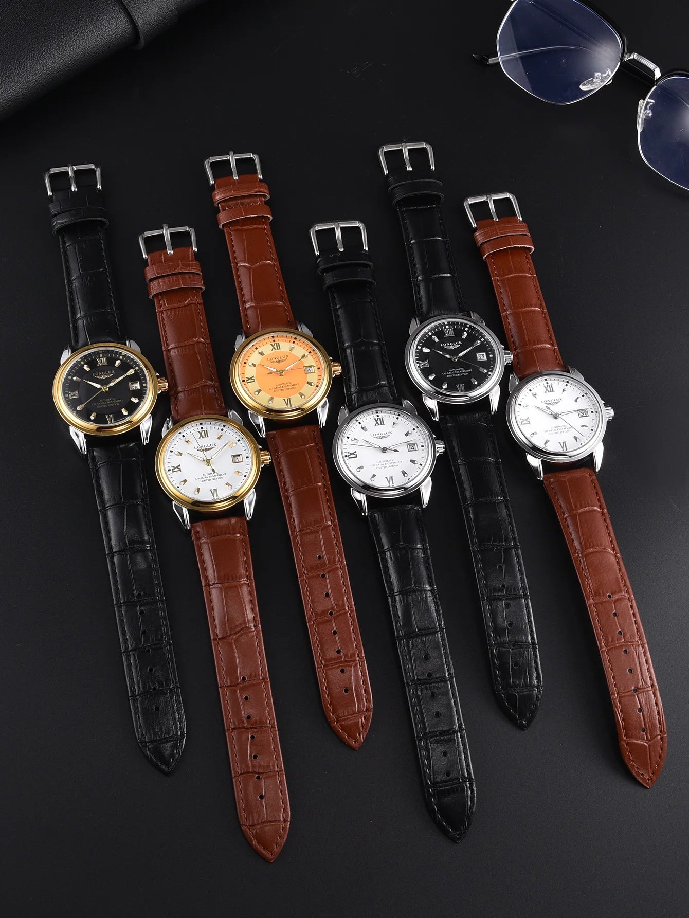 Men automatic mechanical watch waterproof leather date gift
