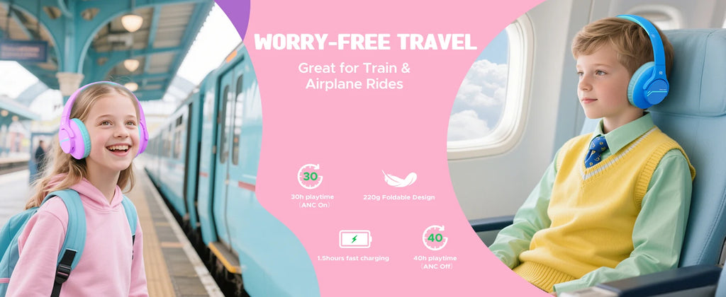 Kids Wireless Bluetooth ANC Headphones Noise Cancelling Travel