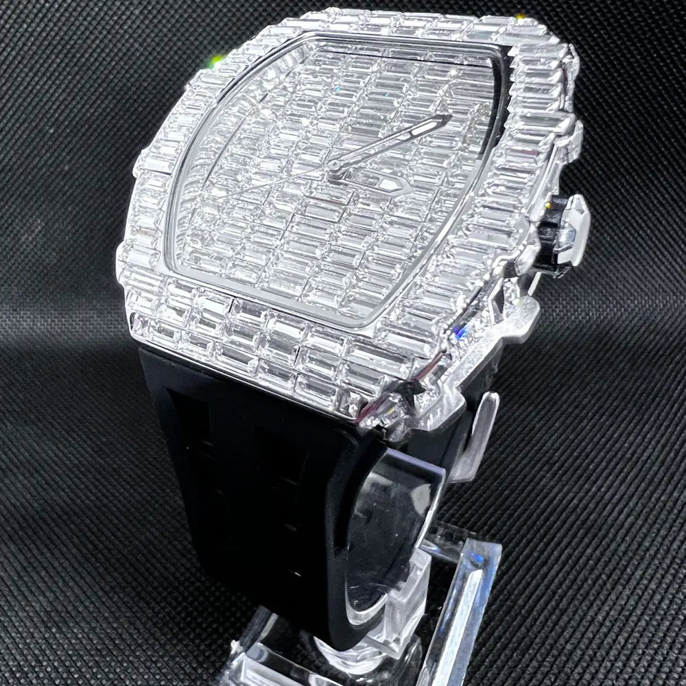 Luxury Men Square Diamond Quartz Watch Rubber Band