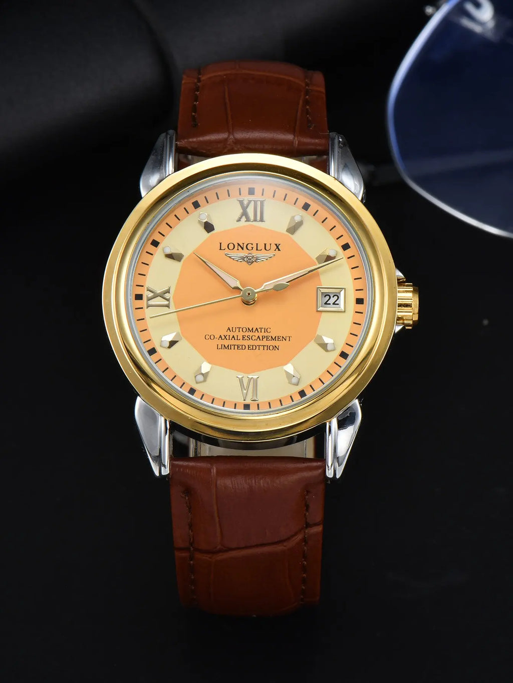 Men automatic mechanical watch waterproof leather date gift