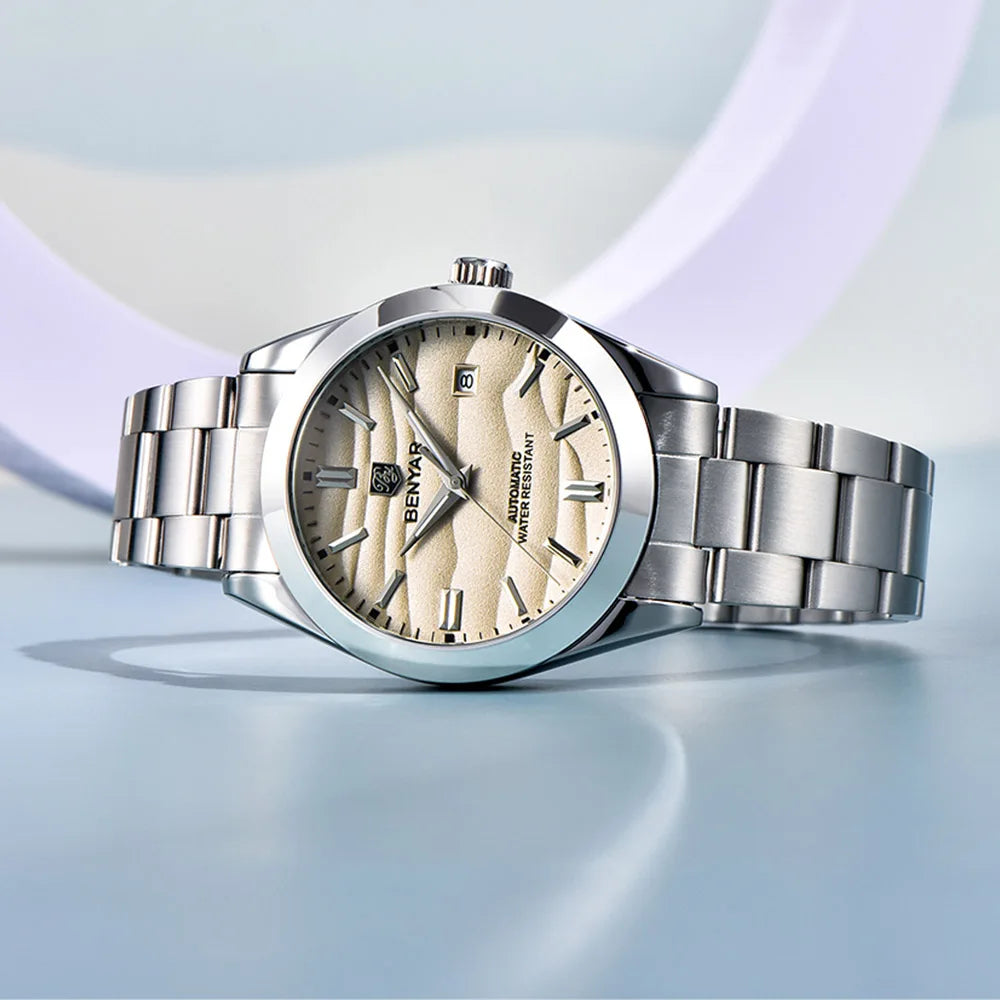 Benyar Mechanical Watch 40mm Stainless Steel Waterproof Men