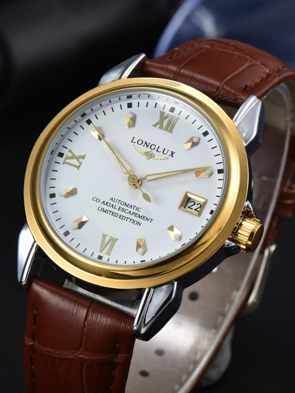 Men automatic mechanical watch waterproof leather date gift
