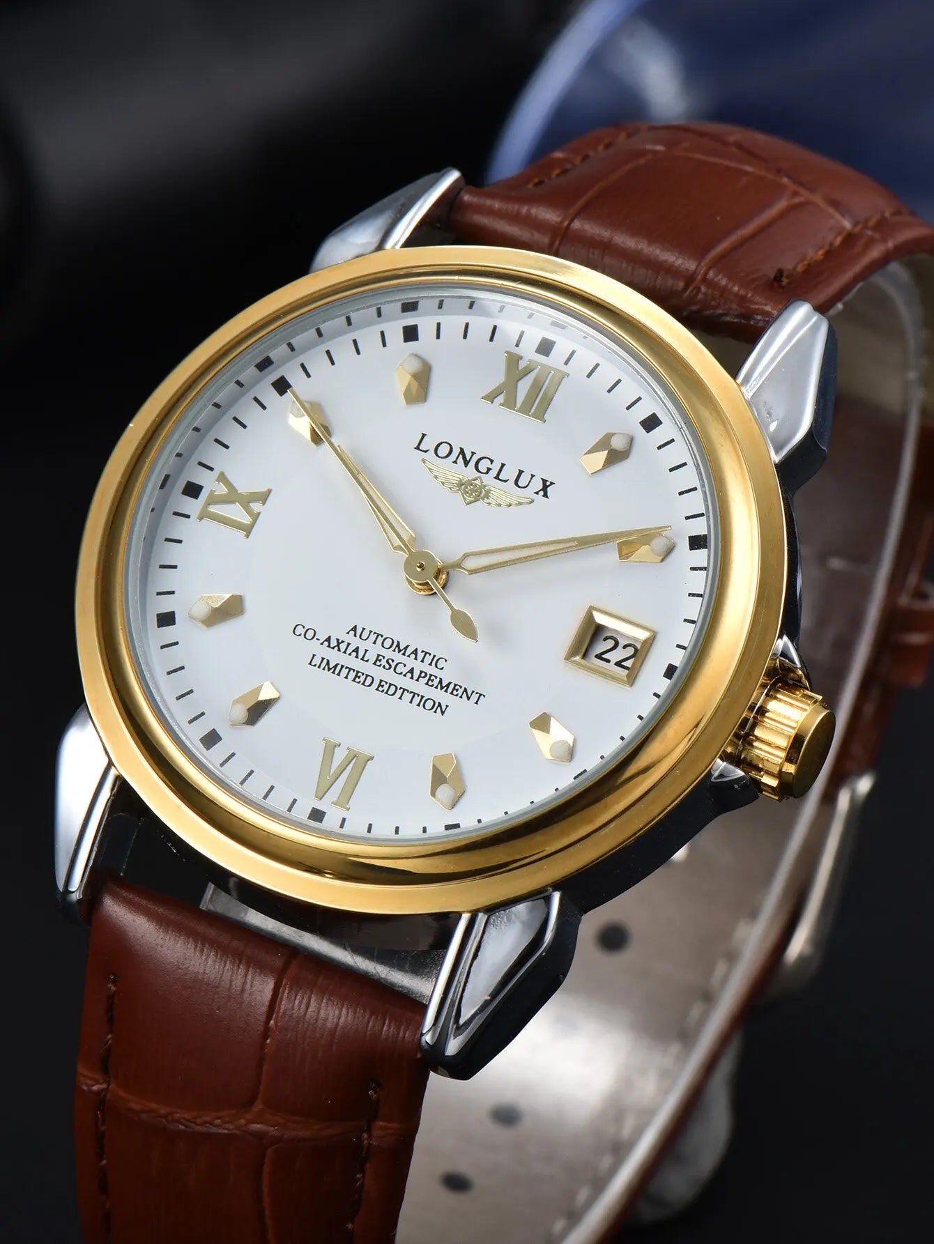 Men automatic mechanical watch waterproof leather date gift