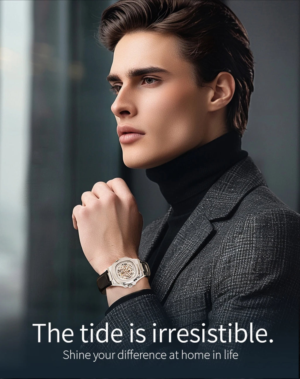 LONGLUX automatic mechanical watch luxury waterproof leather mens