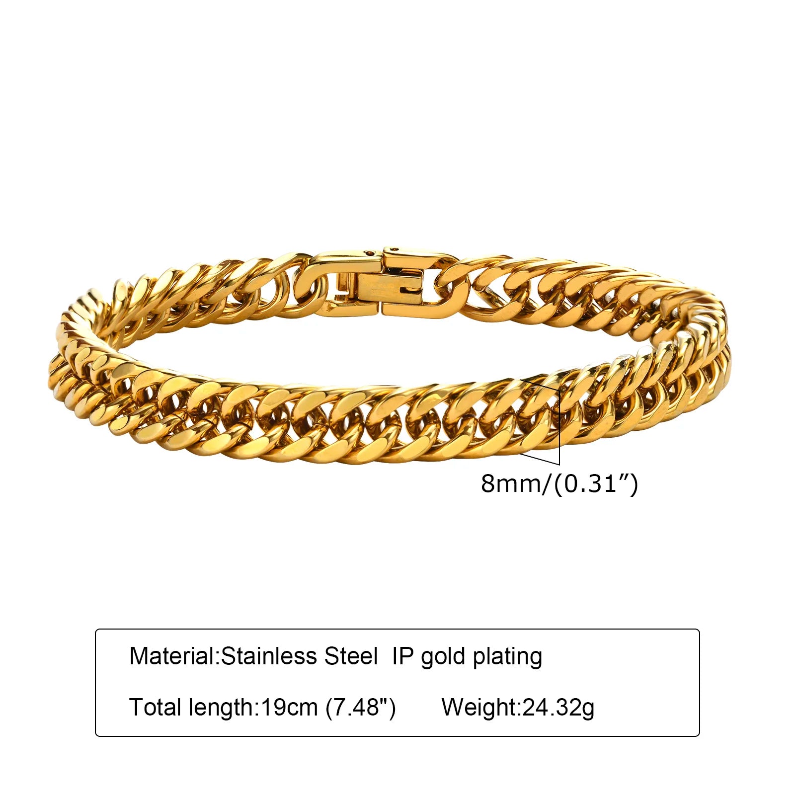 Stainless steel double curb chain bracelet for men