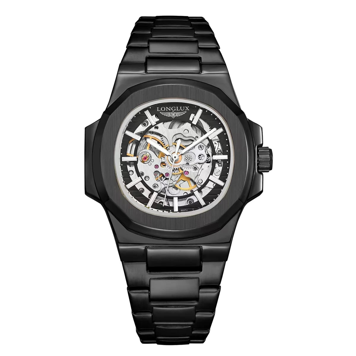Men automatic mechanical luxury waterproof skeleton stainless steel watch