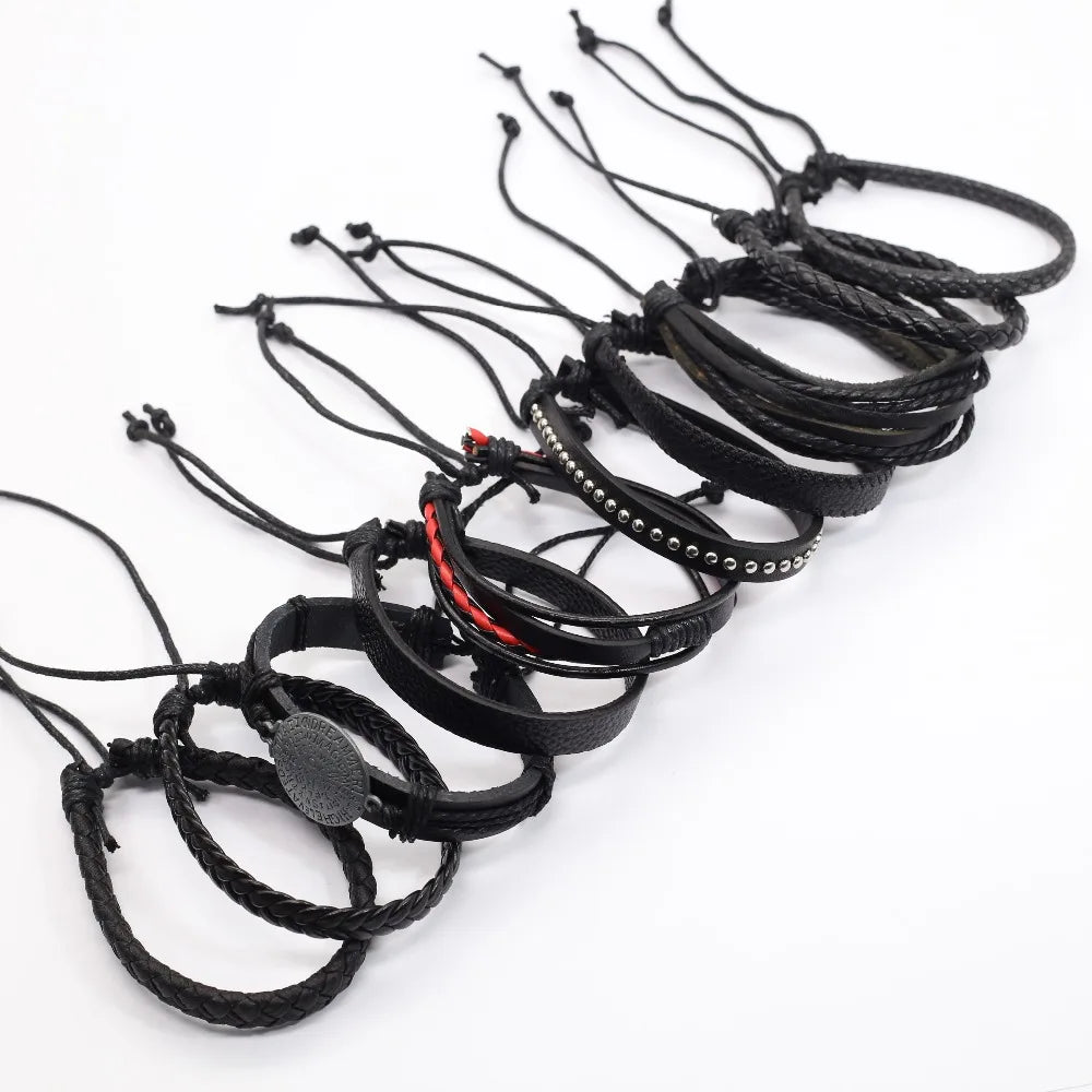 Stylish black woven bracelets handmade leather fashion gift
