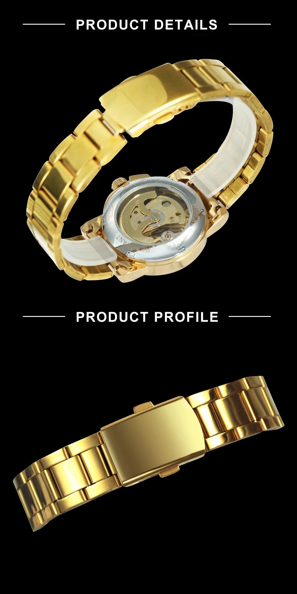WINNER Women Skeleton Automatic Gold Watch
