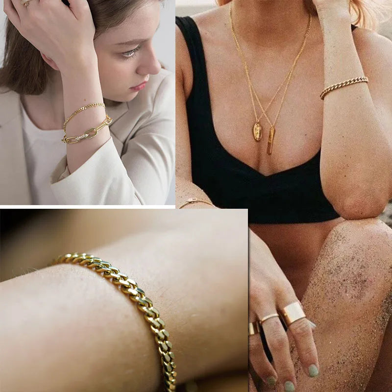 Vnox Stainless Steel Cuban Chain Bracelet Men Jewelry