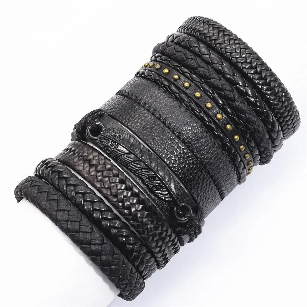Stylish black woven bracelets handmade leather fashion gift