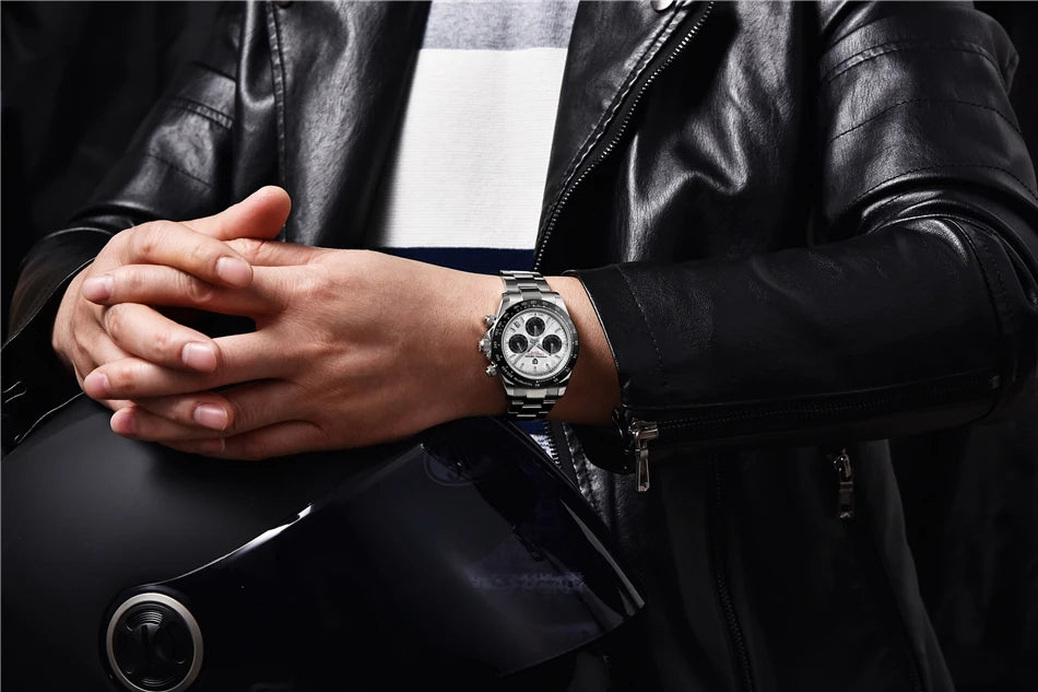 Vintage chronograph sapphire steel waterproof men’s quartz watch