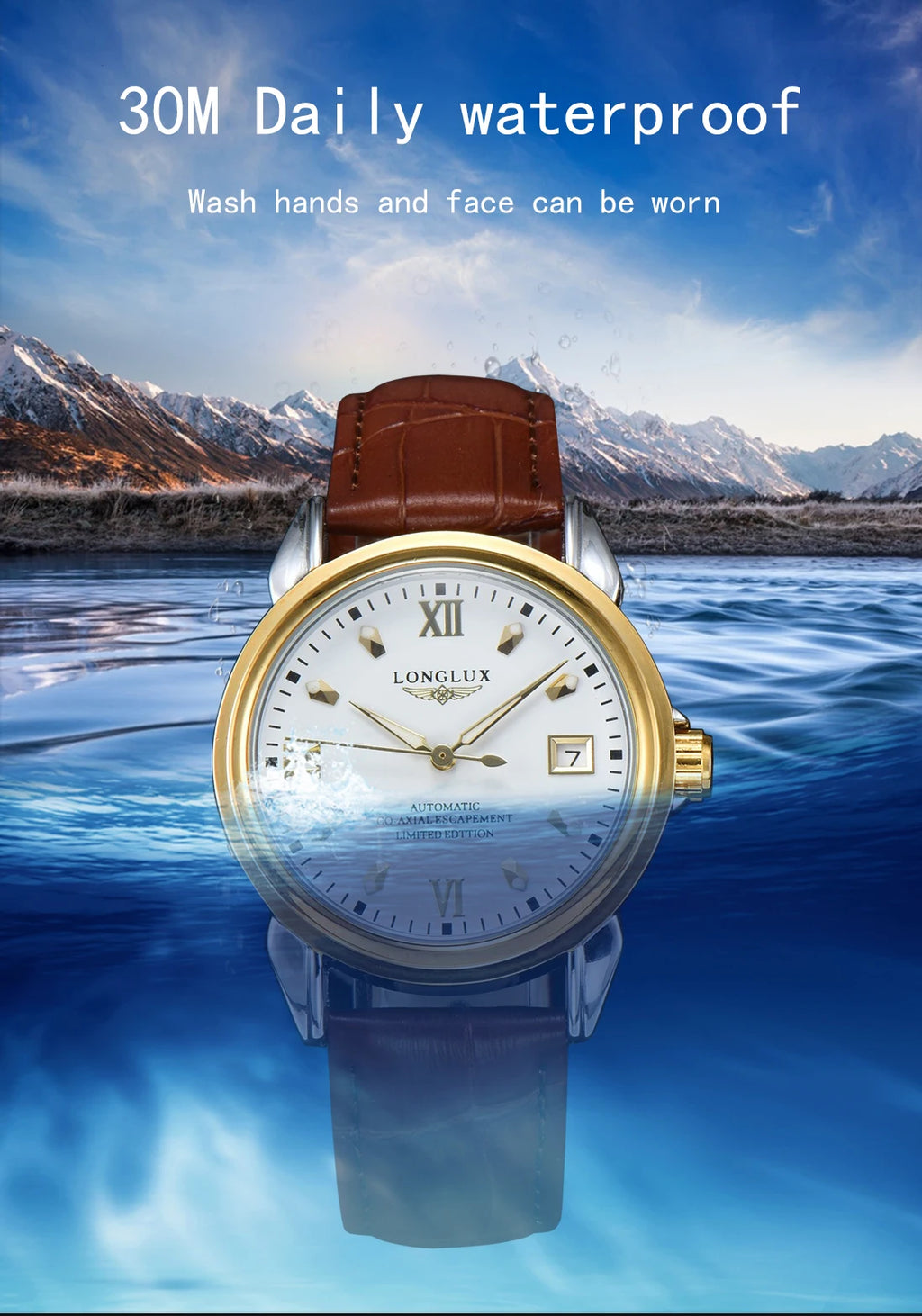 Men automatic mechanical watch waterproof leather date gift